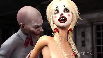 Play Joker bangs rough a cute sexy blonde in a clown mask in the abandoned room
